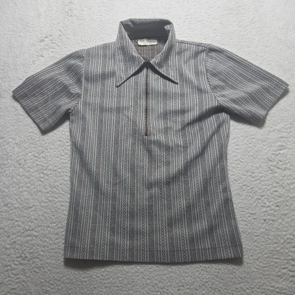Vintage 70s Lucien Piccard Knit Polo Shirt Size Small 1/4 Zip Disco Geometric
